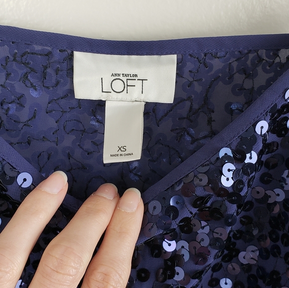 Ann Taylor Loft Navy Blouse with Sequin Cami - Picture 5 of 7